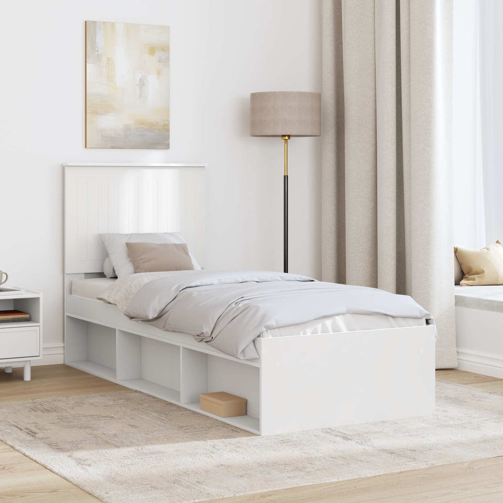 vidaXL Ramka łóżka Z zagłówkiem Biały 75 x 190 cm Lite drewno sosnowe