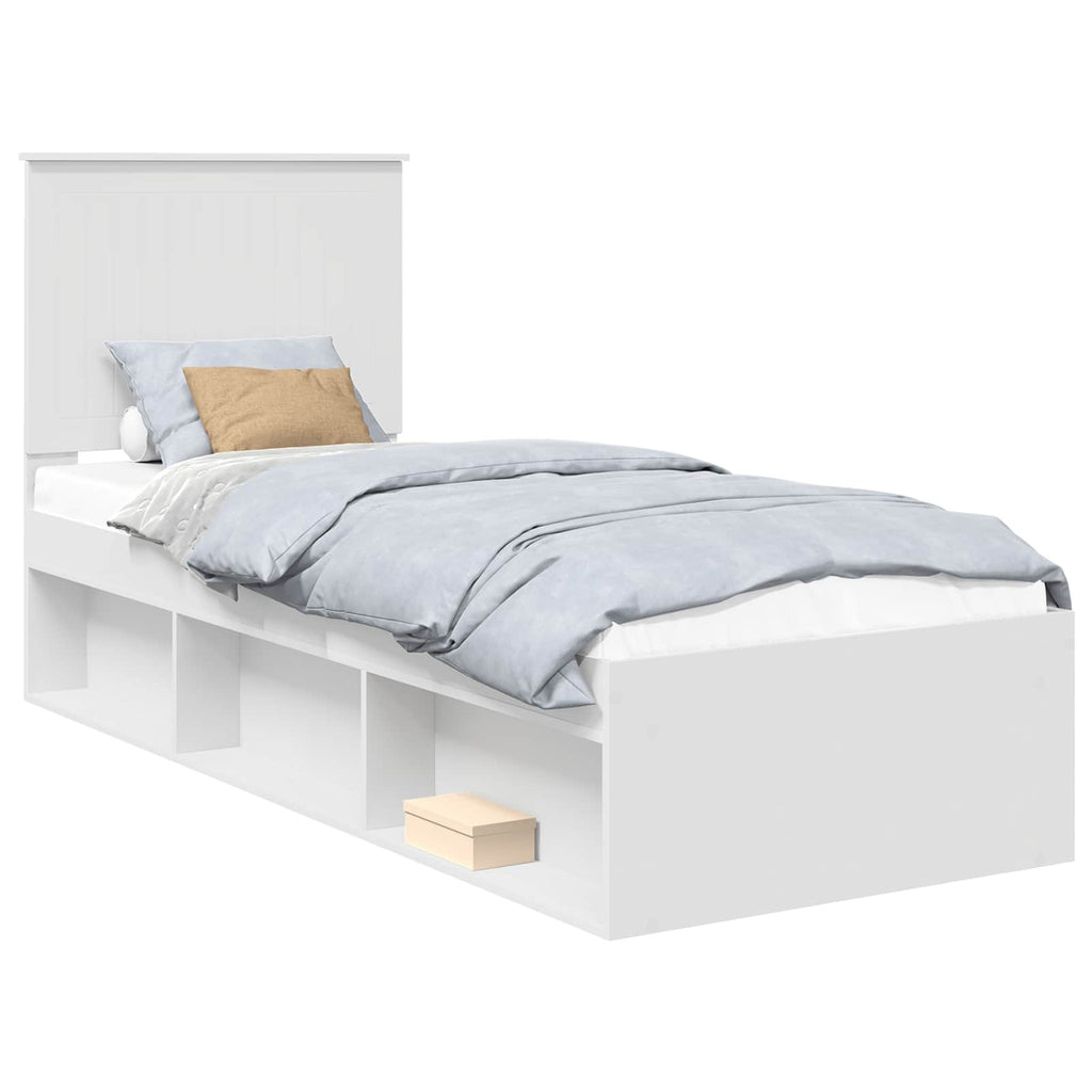 vidaXL Ramka łóżka Z zagłówkiem Biały 75 x 190 cm Lite drewno sosnowe