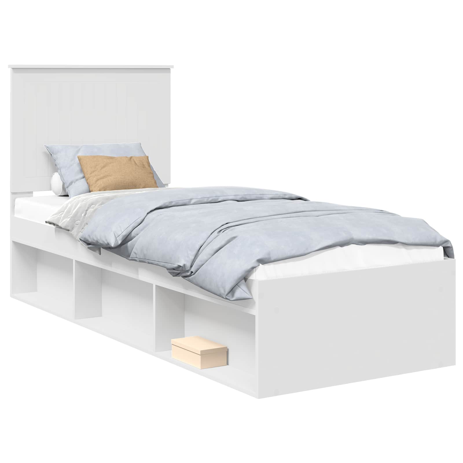vidaXL Ramka łóżka Z zagłówkiem Biały 75 x 190 cm Lite drewno sosnowe