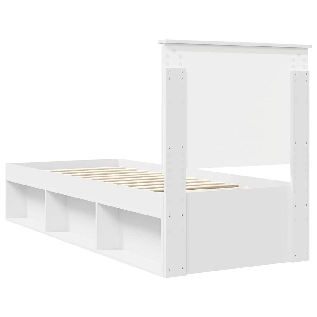vidaXL Ramka łóżka Z zagłówkiem Biały 75 x 190 cm Lite drewno sosnowe