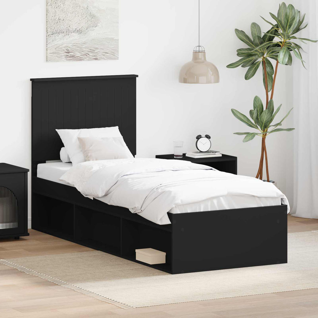 vidaXL Ramka łóżka Z zagłówkiem Czarny 75 x 190 cm Lite drewno sosnowe
