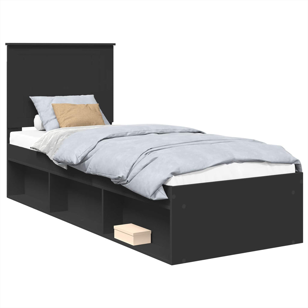 vidaXL Ramka łóżka Z zagłówkiem Czarny 75 x 190 cm Lite drewno sosnowe
