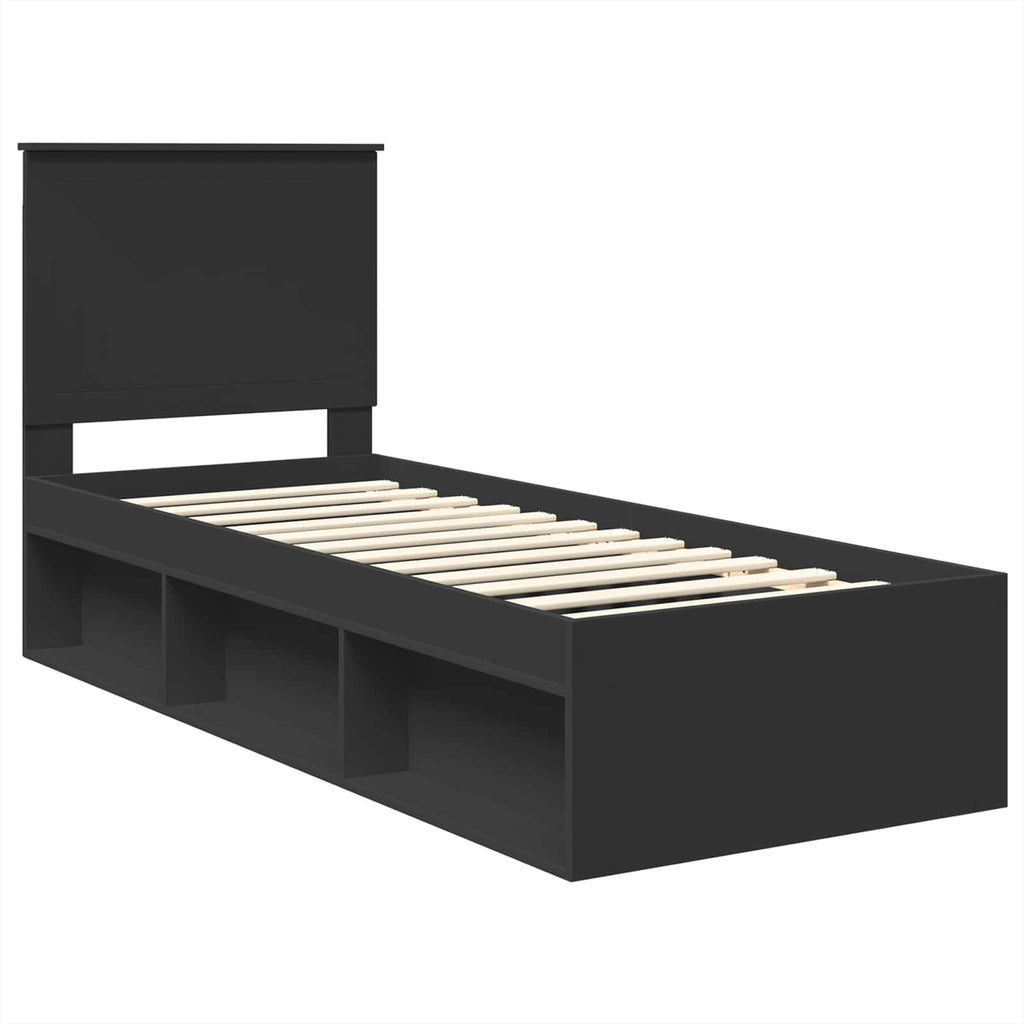 vidaXL Ramka łóżka Z zagłówkiem Czarny 75 x 190 cm Lite drewno sosnowe