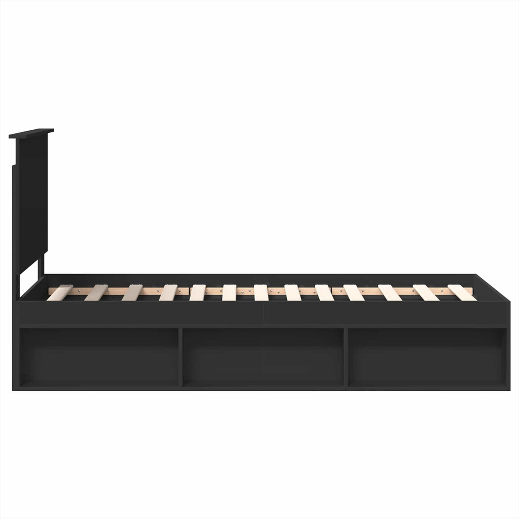 vidaXL Ramka łóżka Z zagłówkiem Czarny 75 x 190 cm Lite drewno sosnowe