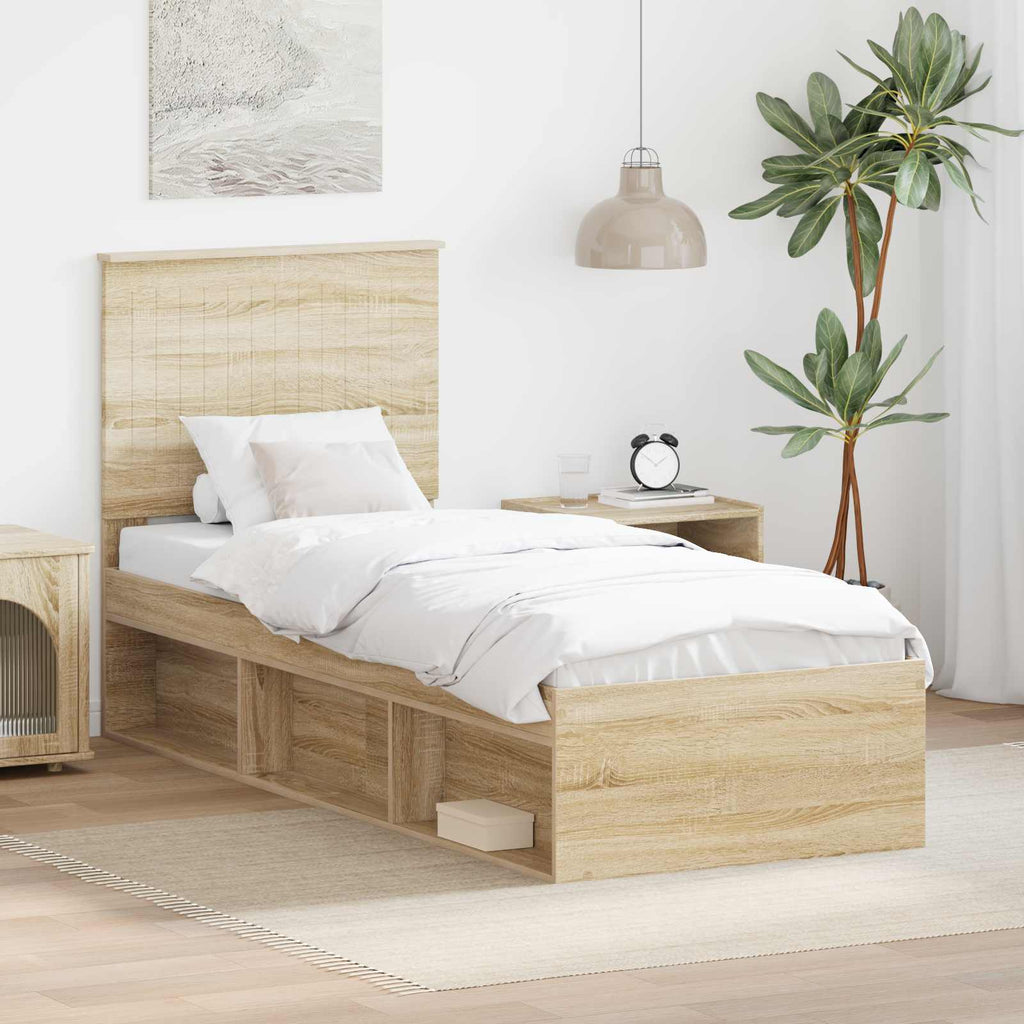 vidaXL Ramka łóżka Dąb Sonoma 75 x 190 cm Lite drewno sosnowe