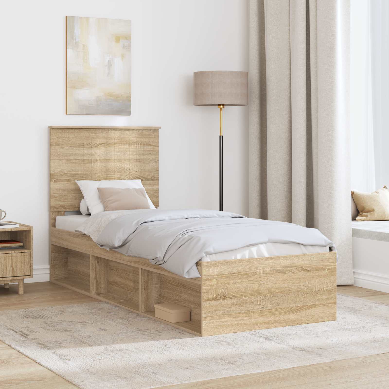 vidaXL Ramka łóżka Dąb Sonoma 75 x 190 cm Lite drewno sosnowe