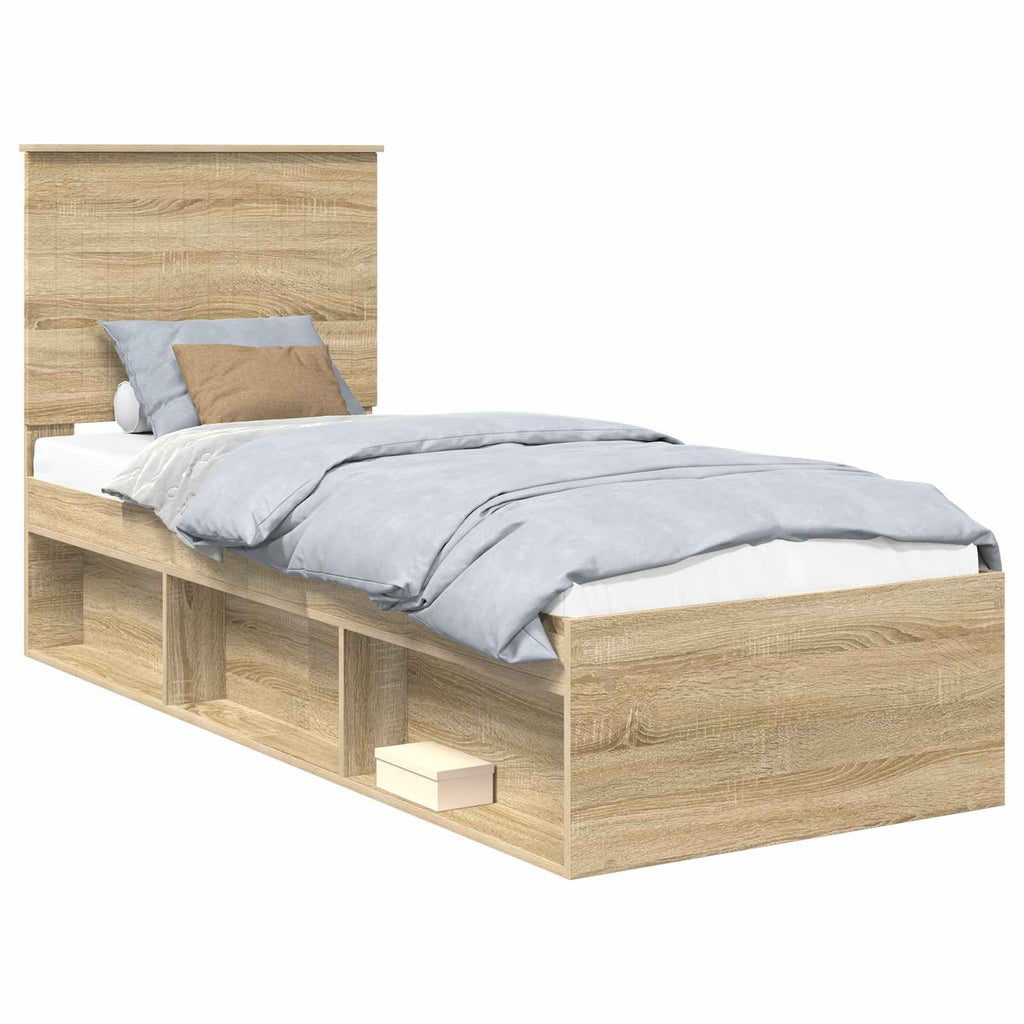 vidaXL Ramka łóżka Dąb Sonoma 75 x 190 cm Lite drewno sosnowe