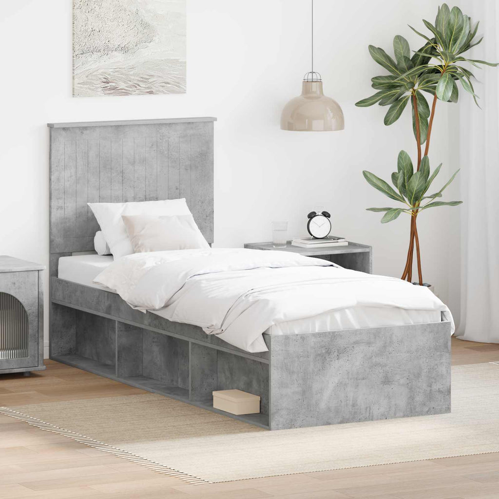 vidaXL Ramka łóżka Szary beton 75 x 190 cm Lite drewno sosnowe