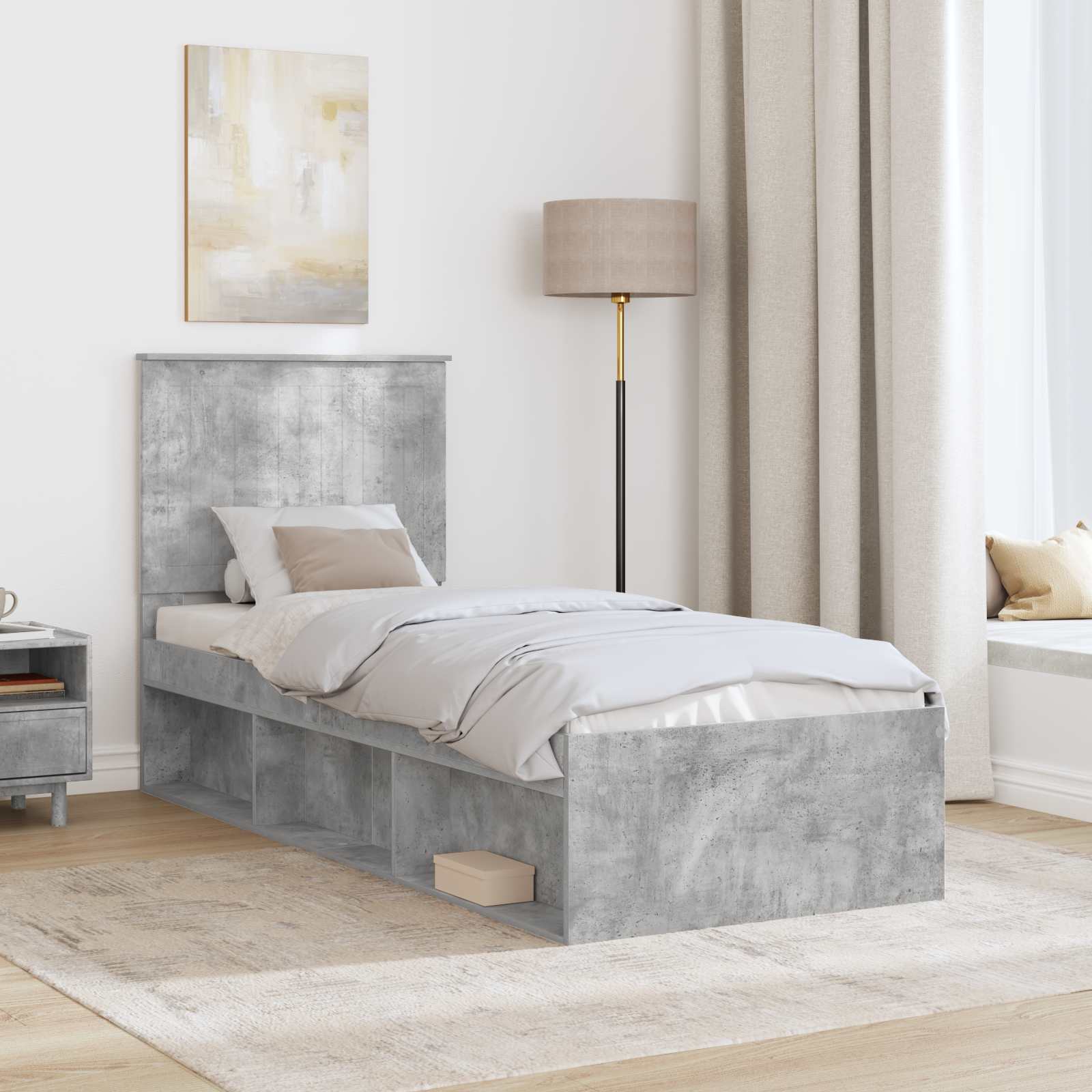 vidaXL Ramka łóżka Szary beton 75 x 190 cm Lite drewno sosnowe