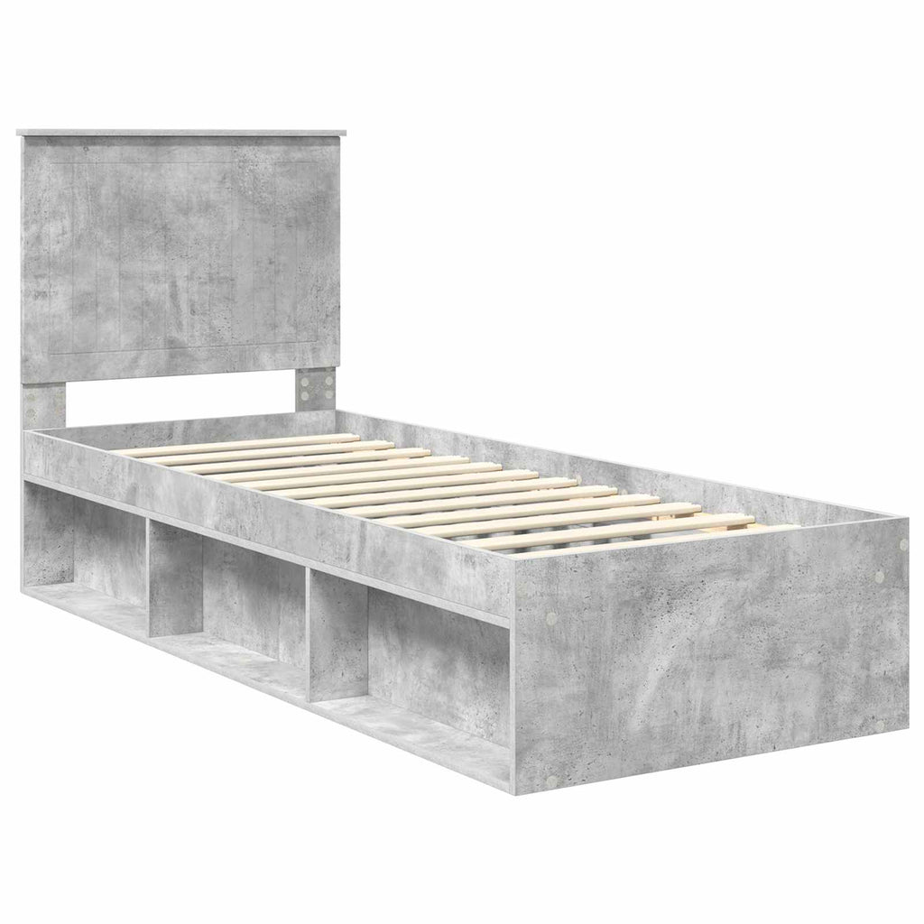 vidaXL Ramka łóżka Szary beton 75 x 190 cm Lite drewno sosnowe