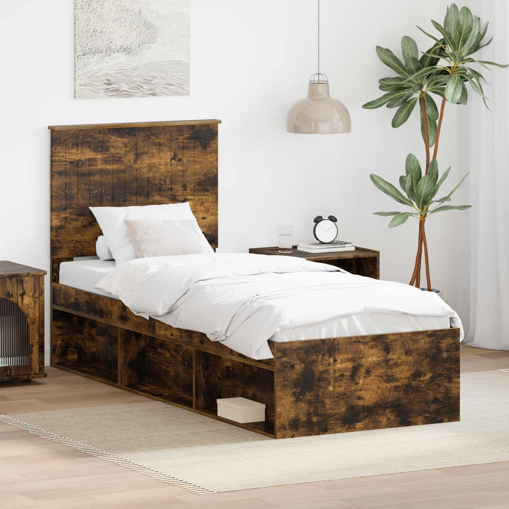 vidaXL Ramka łóżka Dąb wędzony 75 x 190 cm Lite drewno sosnowe
