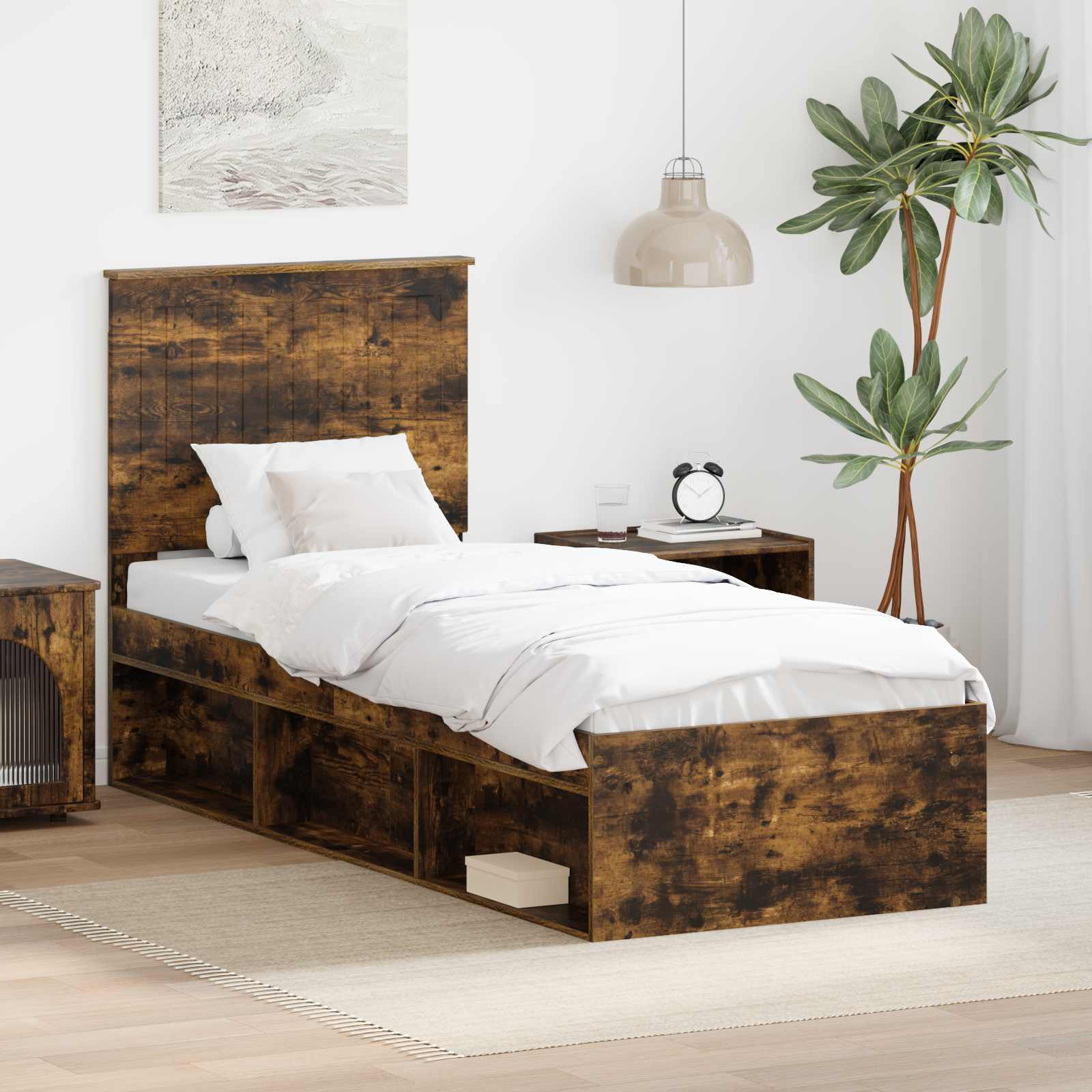 vidaXL Ramka łóżka Dąb wędzony 75 x 190 cm Lite drewno sosnowe