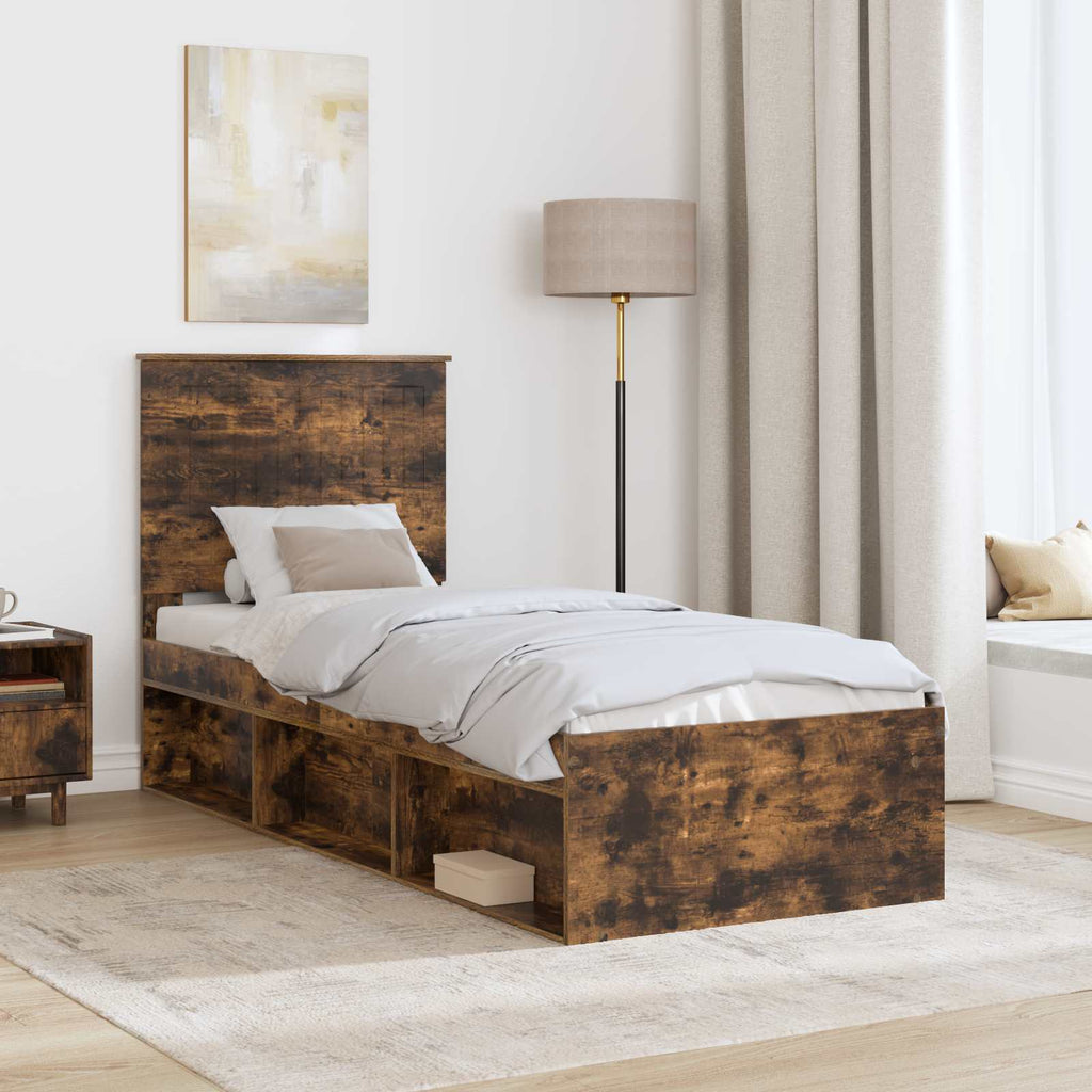 vidaXL Ramka łóżka Dąb wędzony 75 x 190 cm Lite drewno sosnowe