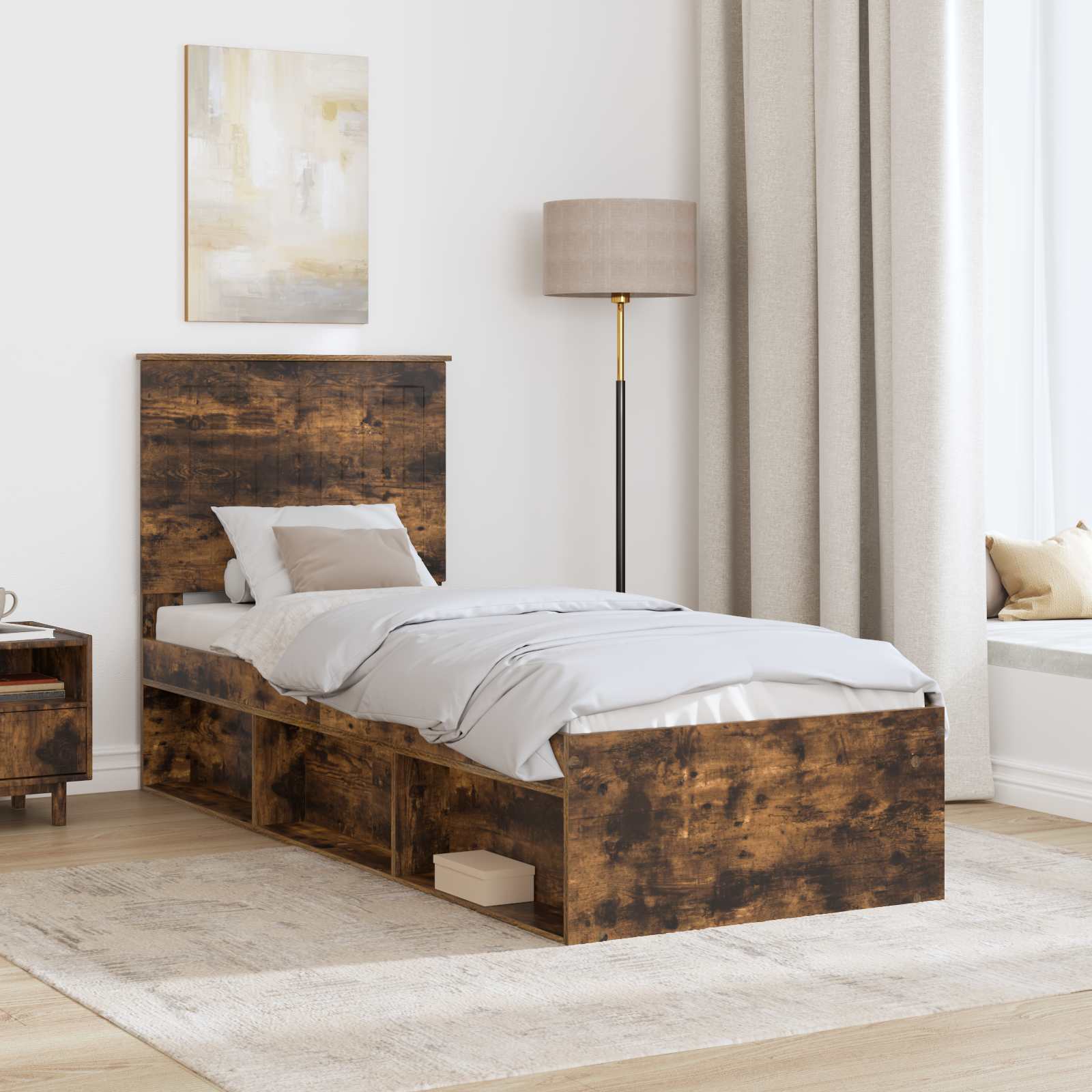 vidaXL Ramka łóżka Dąb wędzony 75 x 190 cm Lite drewno sosnowe