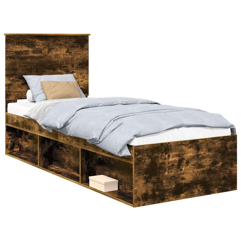vidaXL Ramka łóżka Dąb wędzony 75 x 190 cm Lite drewno sosnowe