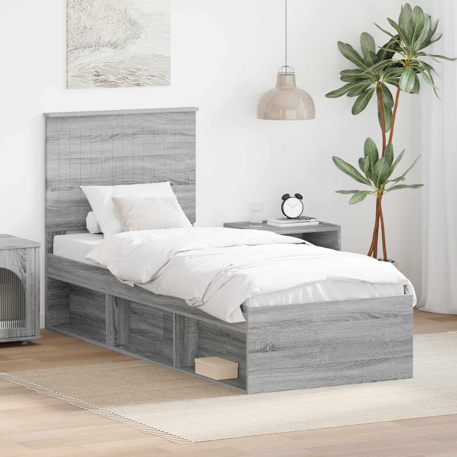 vidaXL Ramka łóżka Szary Sonoma 75 x 190 cm Lite drewno sosnowe