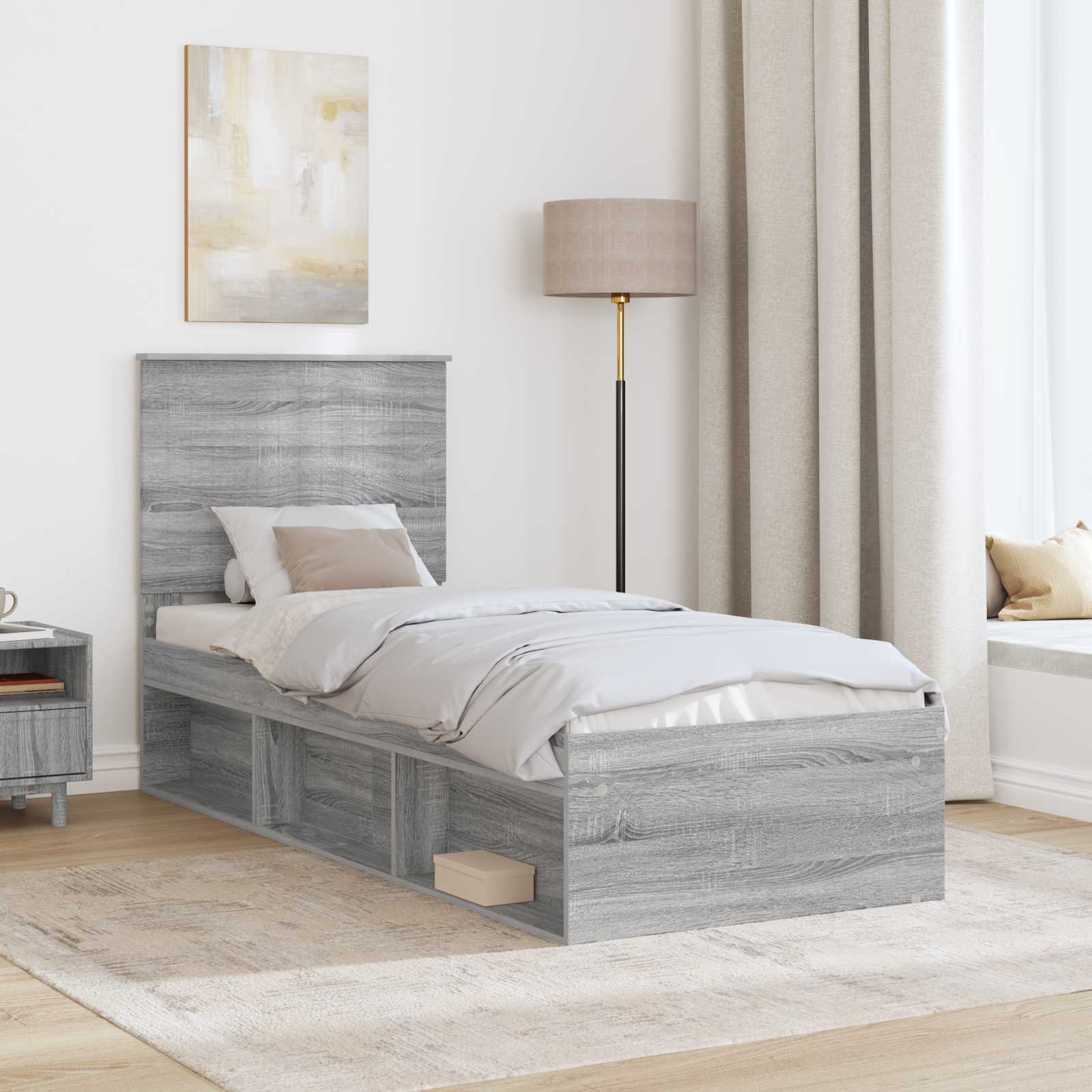 vidaXL Ramka łóżka Szary Sonoma 75 x 190 cm Lite drewno sosnowe
