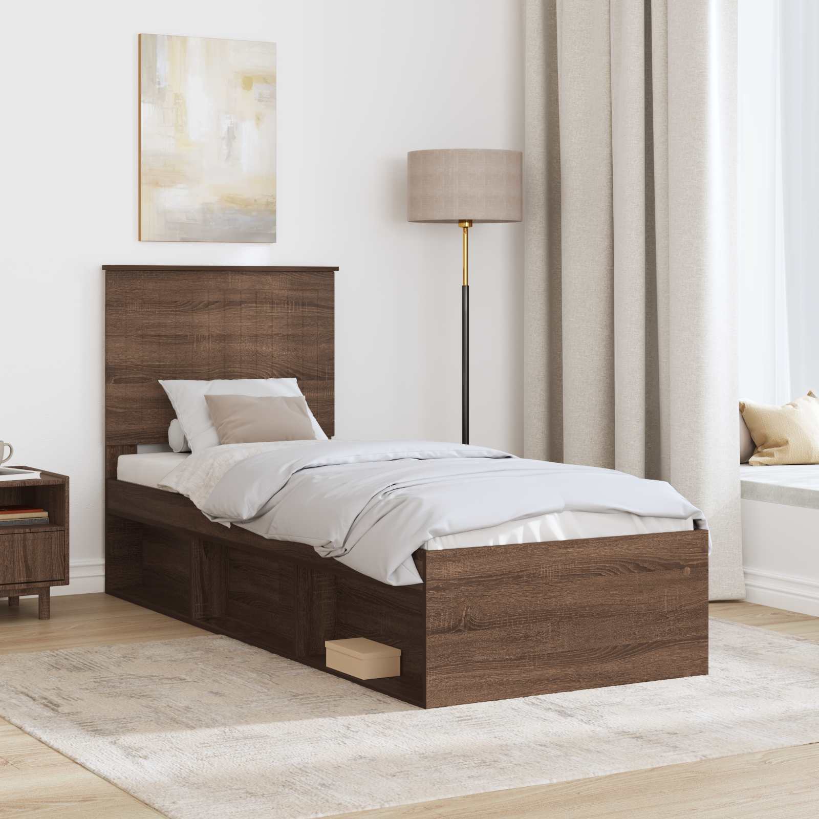 vidaXL Ramka łóżka Brązowy dąb 75 x 190 cm Lite drewno sosnowe
