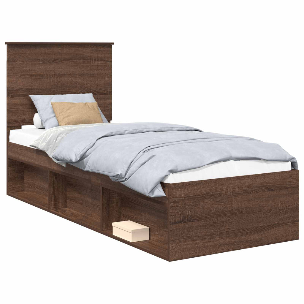 vidaXL Ramka łóżka Brązowy dąb 75 x 190 cm Lite drewno sosnowe