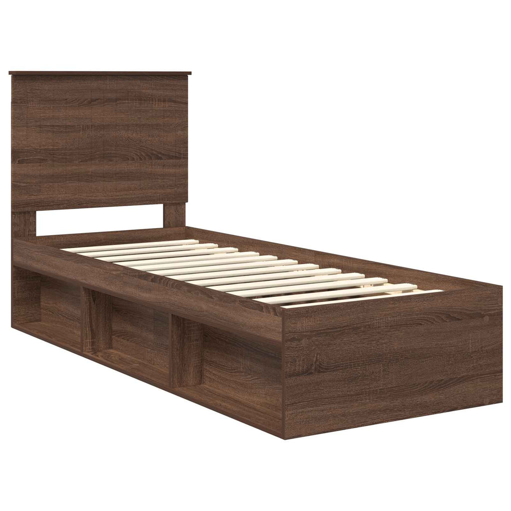 vidaXL Ramka łóżka Brązowy dąb 75 x 190 cm Lite drewno sosnowe