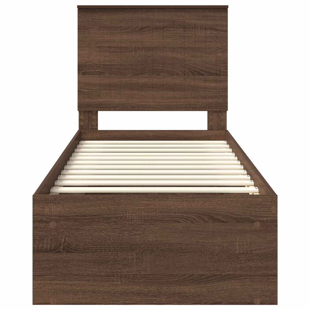 vidaXL Ramka łóżka Brązowy dąb 75 x 190 cm Lite drewno sosnowe