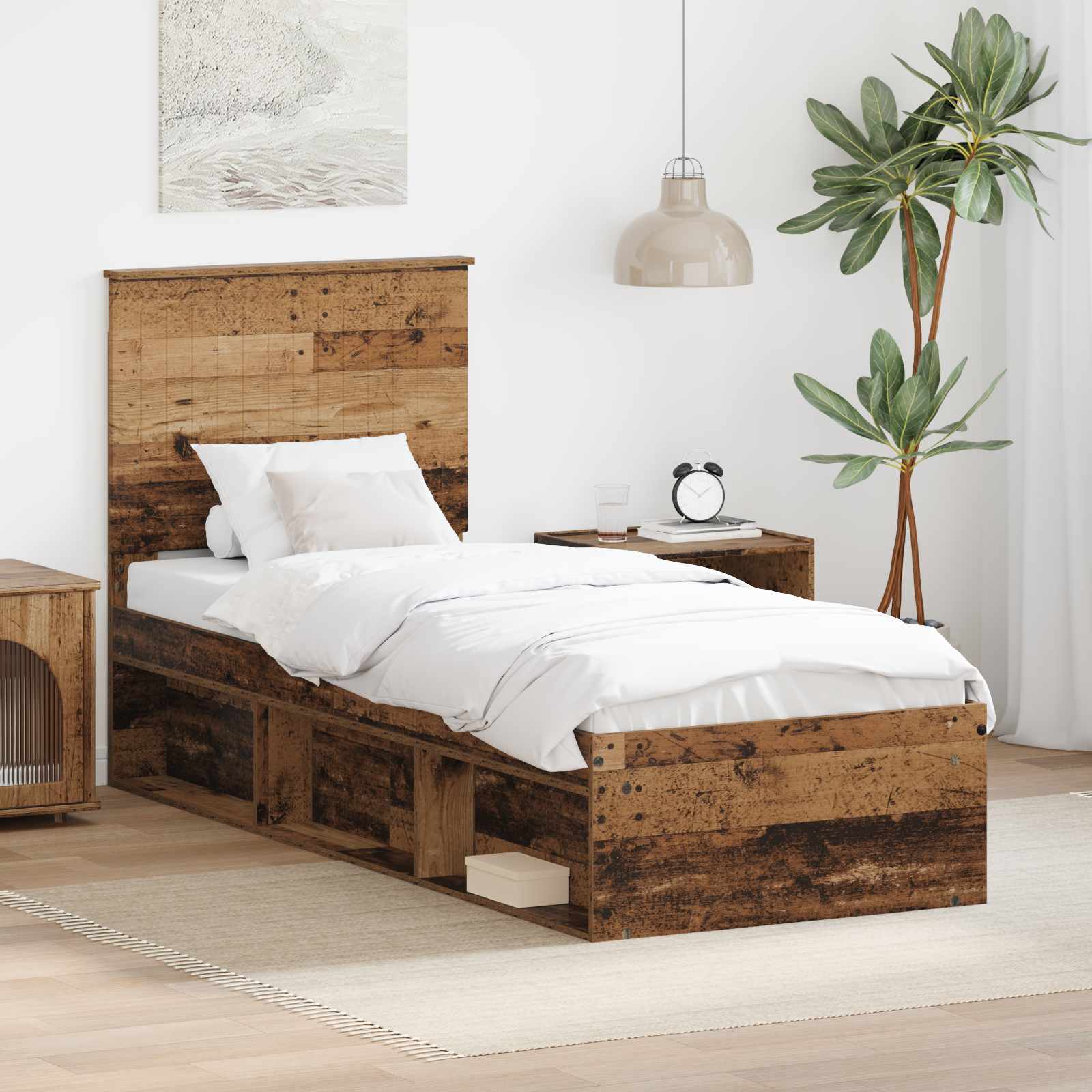 vidaXL Ramka łóżka Stare drewno 75 x 190 cm Lite drewno sosnowe