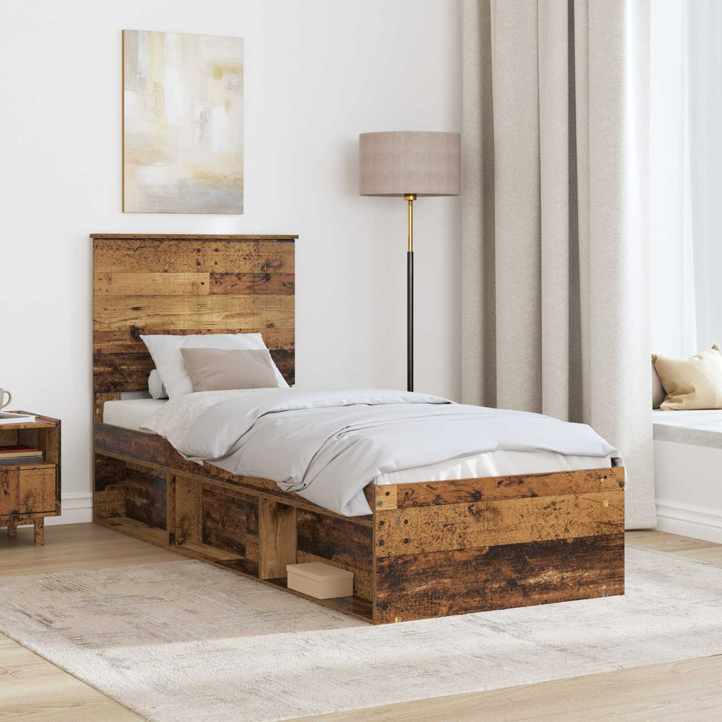 vidaXL Ramka łóżka Stare drewno 75 x 190 cm Lite drewno sosnowe