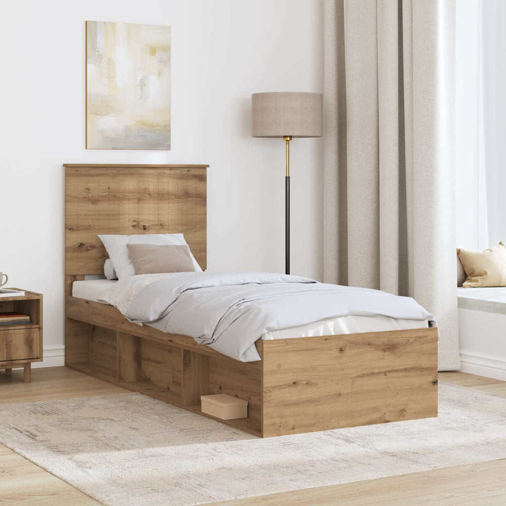 vidaXL Ramka łóżka Dąb rzemieślniczy 75 x 190 cm Lite drewno sosnowe