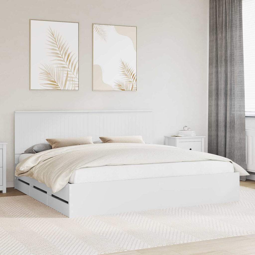 vidaXL Ramka łóżka z szufladą Biały 200 x 200 cm Drewno inżynieryjne
