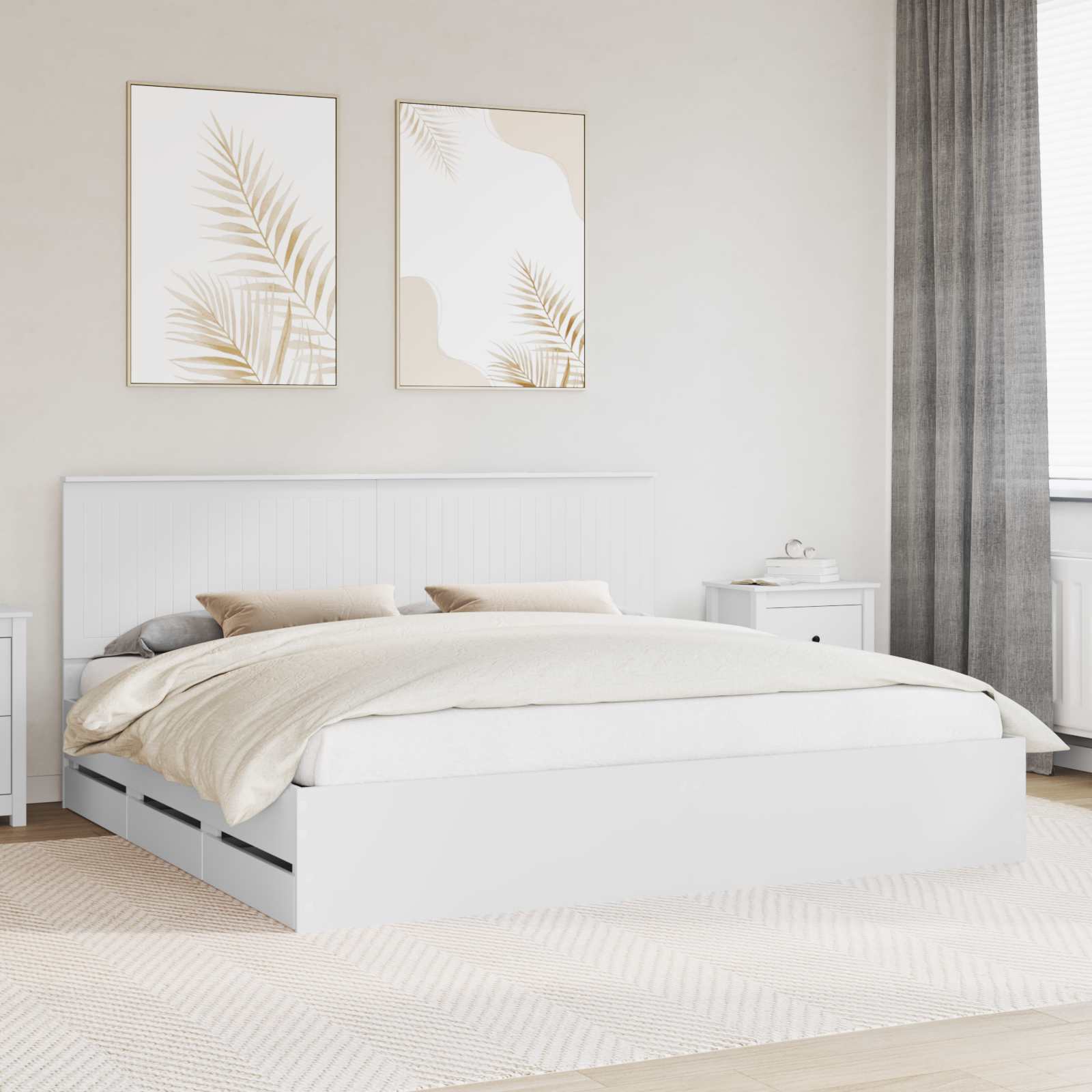 vidaXL Ramka łóżka z szufladą Biały 200 x 200 cm Drewno inżynieryjne