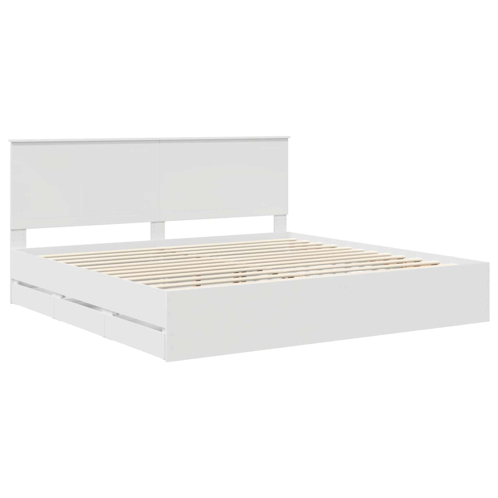 vidaXL Ramka łóżka z szufladą Biały 200 x 200 cm Drewno inżynieryjne