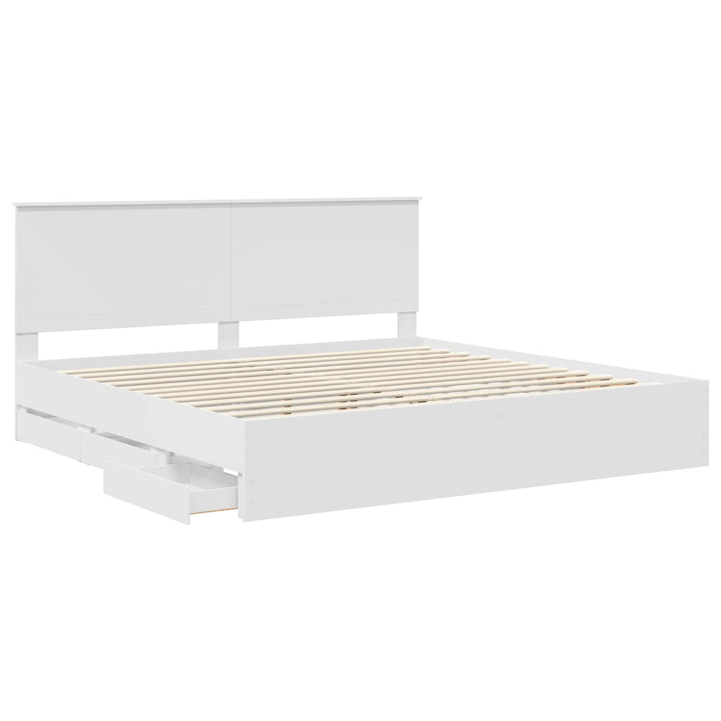 vidaXL Ramka łóżka z szufladą Biały 200 x 200 cm Drewno inżynieryjne