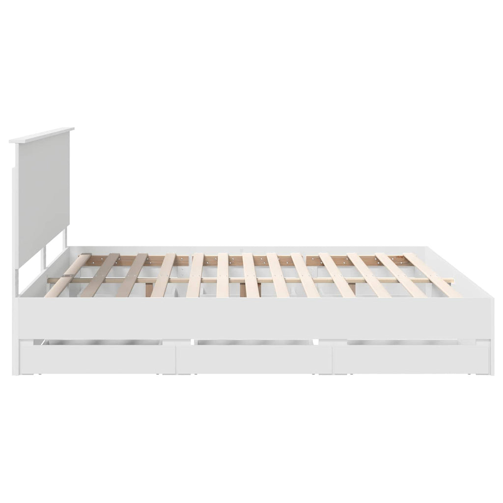 vidaXL Ramka łóżka z szufladą Biały 200 x 200 cm Drewno inżynieryjne