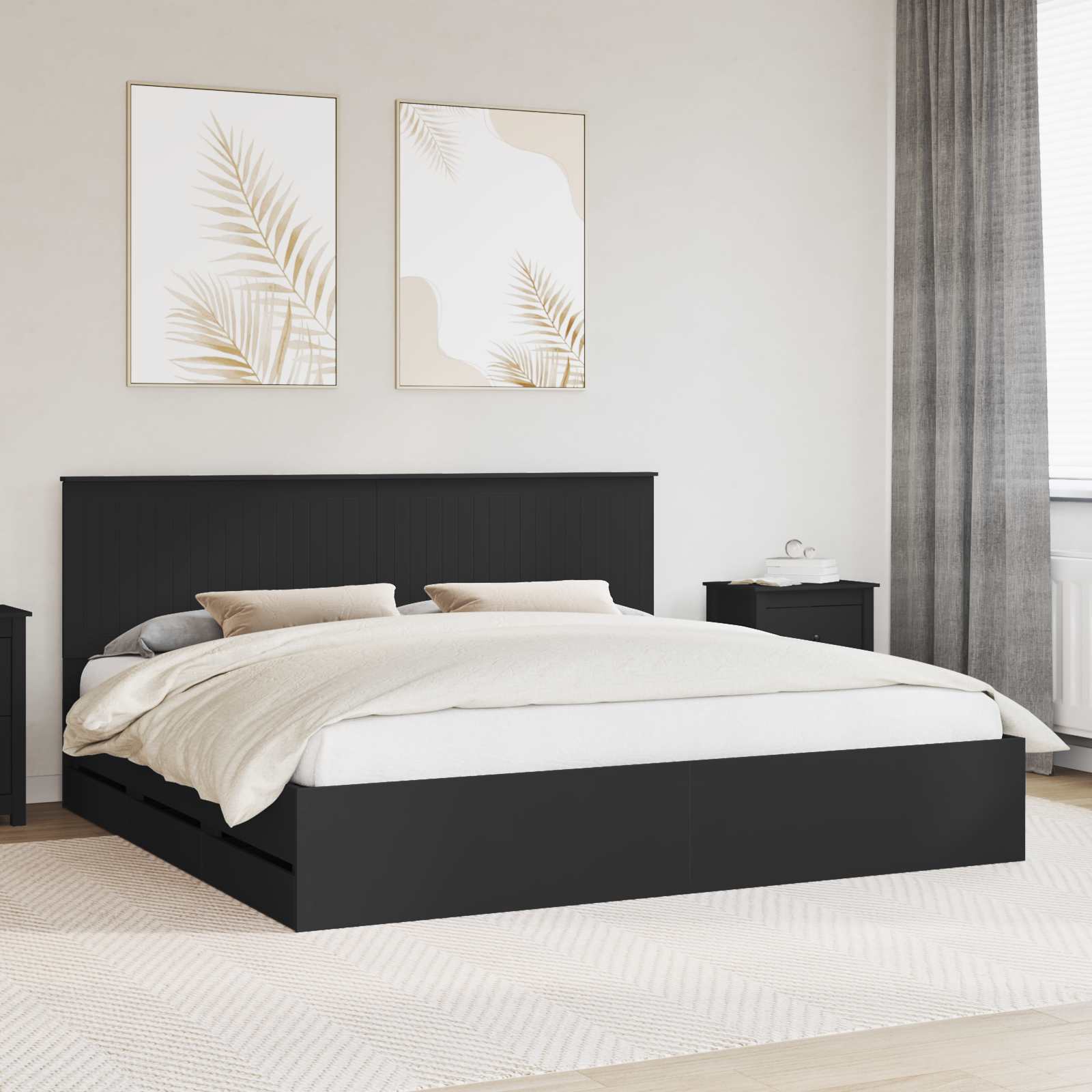 vidaXL Ramka łóżka z szufladą Czarny 200 x 200 cm Drewno inżynieryjne