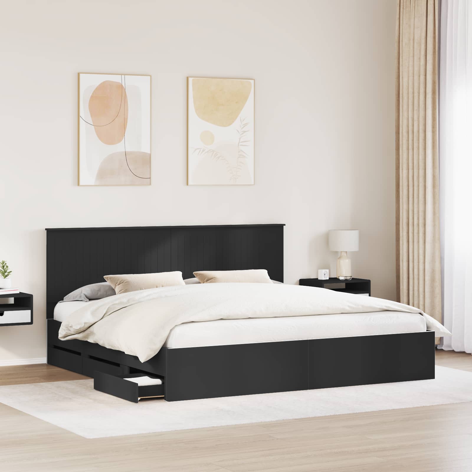 vidaXL Ramka łóżka z szufladą Czarny 200 x 200 cm Drewno inżynieryjne