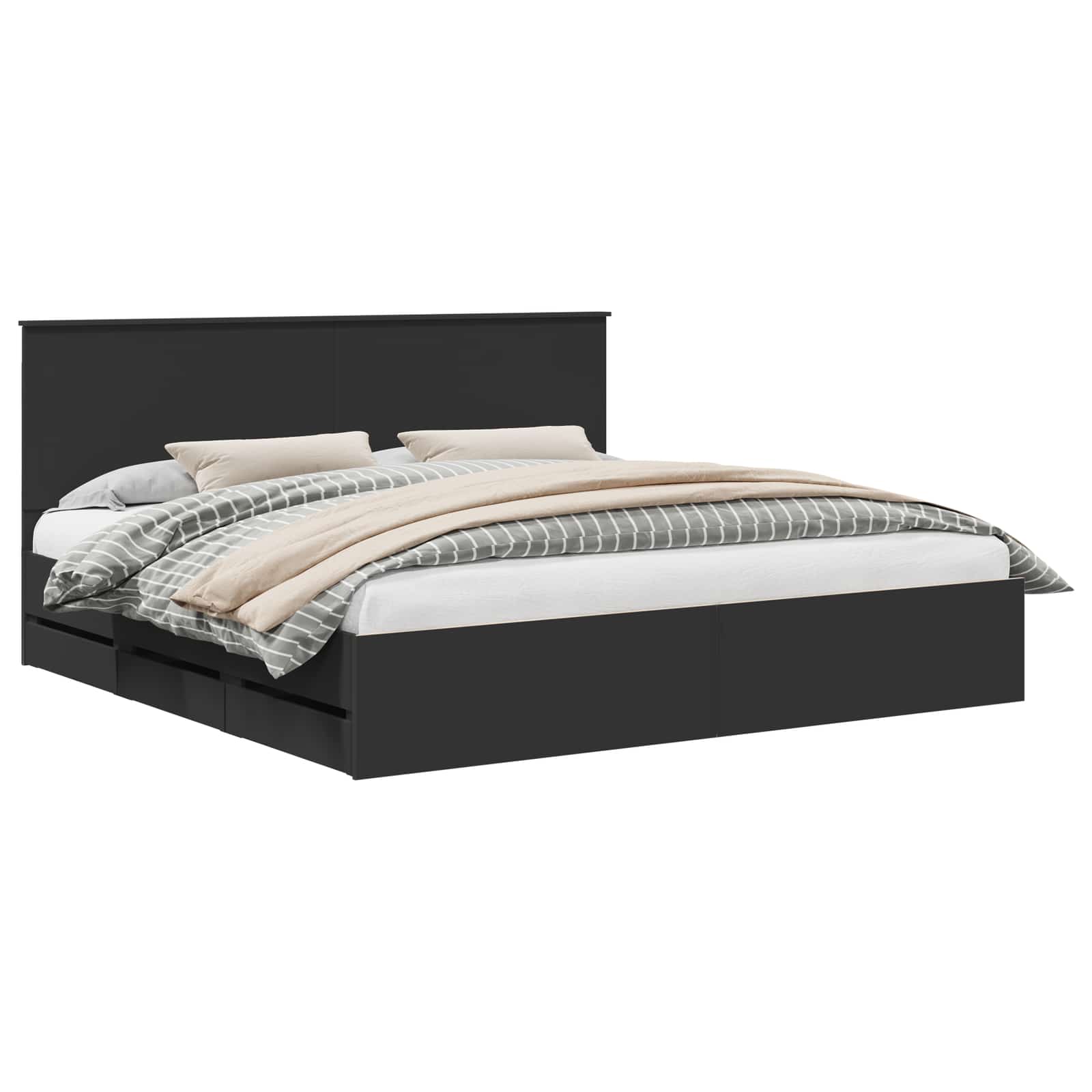 vidaXL Ramka łóżka z szufladą Czarny 200 x 200 cm Drewno inżynieryjne