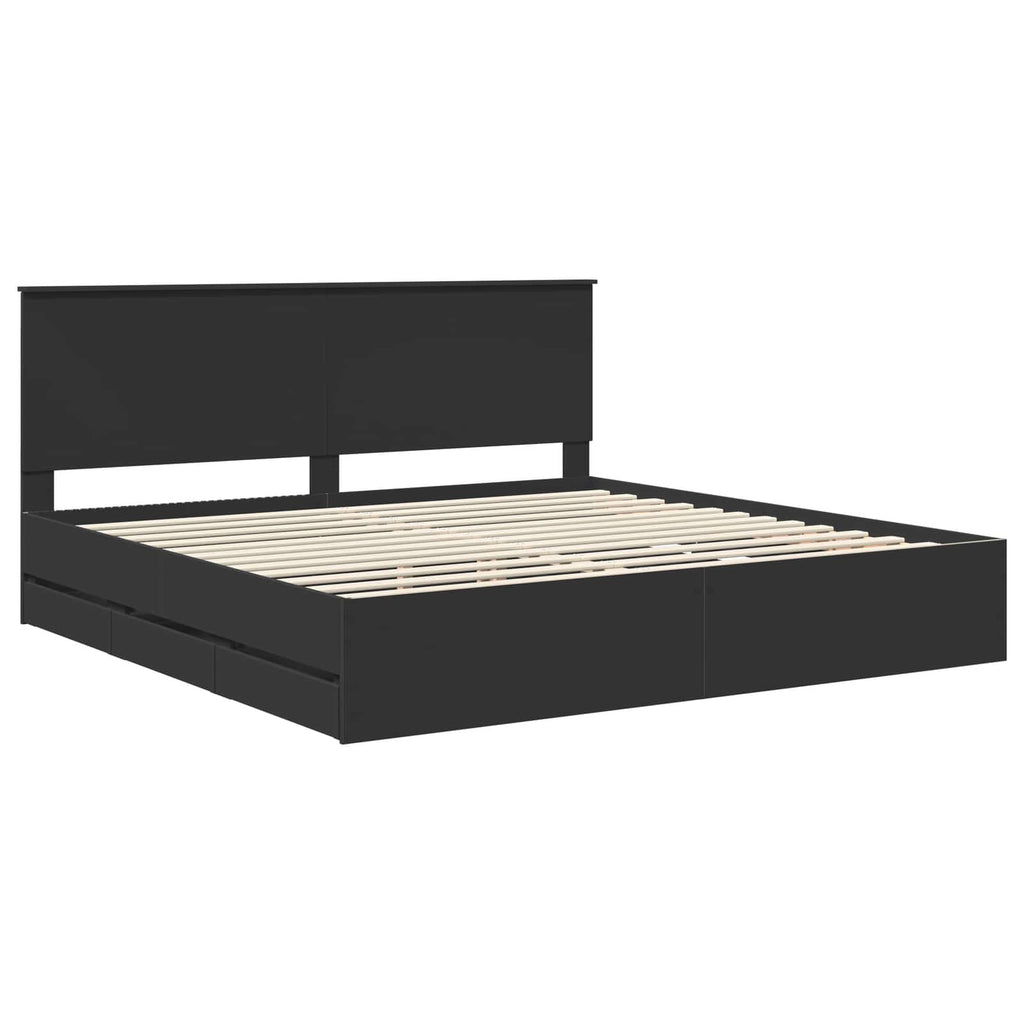 vidaXL Ramka łóżka z szufladą Czarny 200 x 200 cm Drewno inżynieryjne