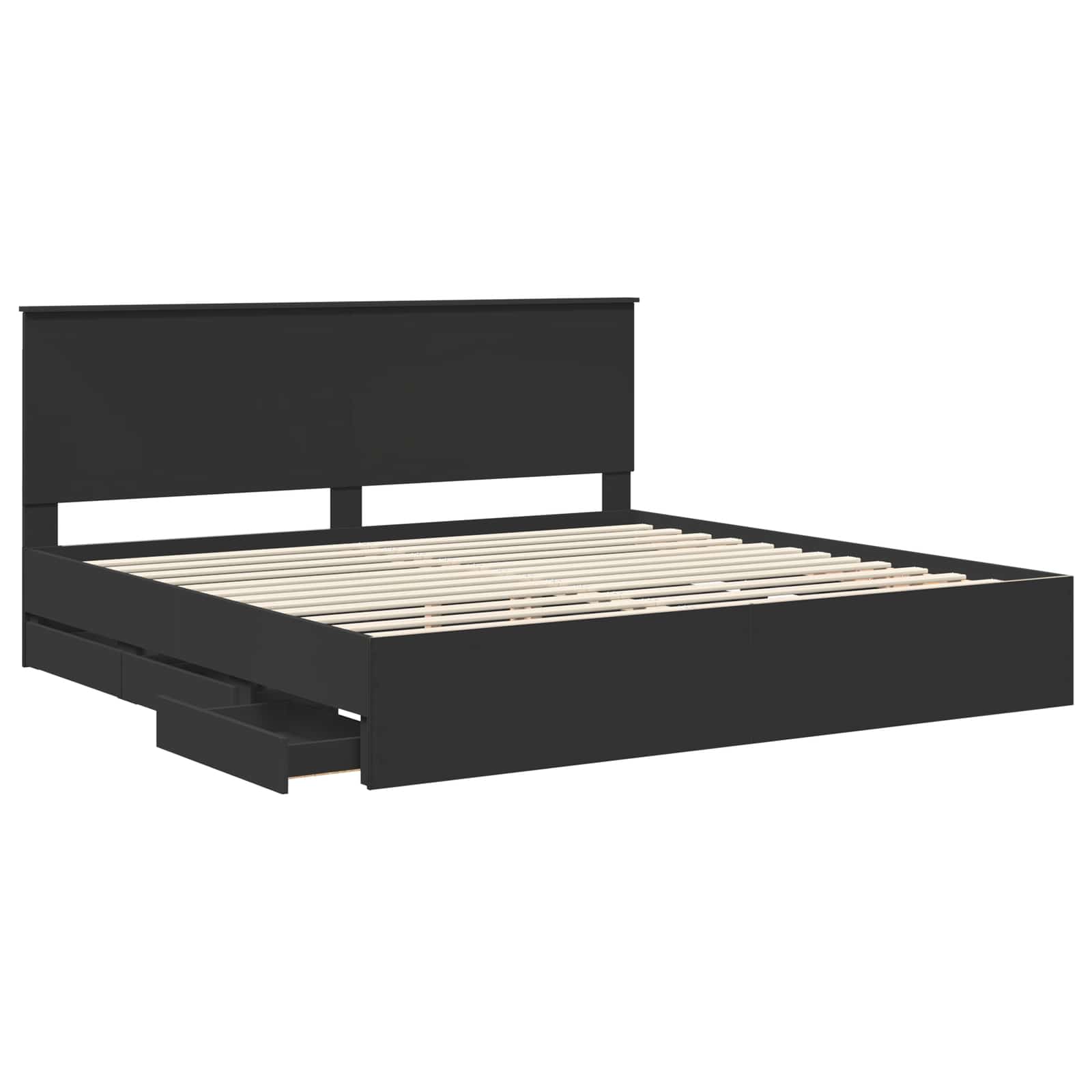 vidaXL Ramka łóżka z szufladą Czarny 200 x 200 cm Drewno inżynieryjne