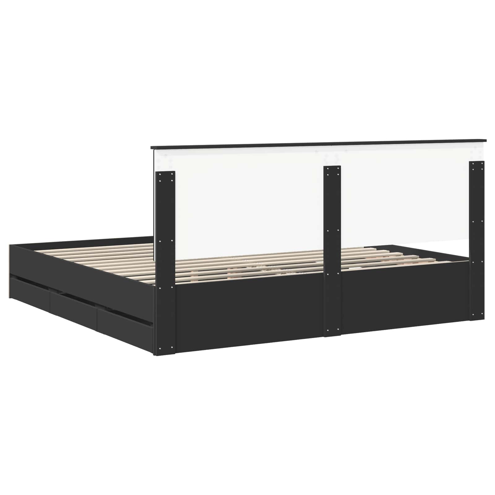 vidaXL Ramka łóżka z szufladą Czarny 200 x 200 cm Drewno inżynieryjne