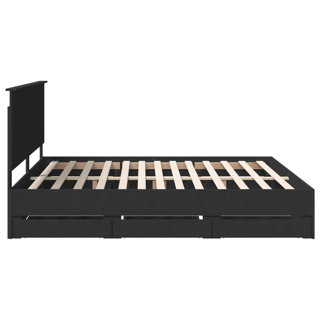 vidaXL Ramka łóżka z szufladą Czarny 200 x 200 cm Drewno inżynieryjne