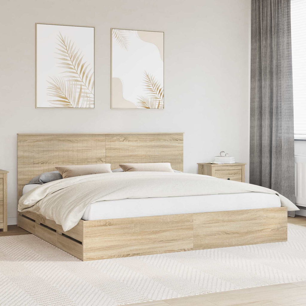 vidaXL Ramka łóżka Dąb Sonoma 200 x 200 cm Drewno inżynieryjne