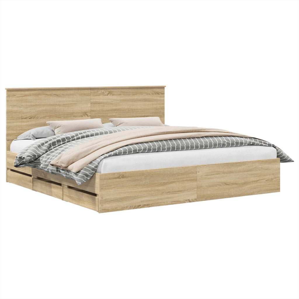 vidaXL Ramka łóżka Dąb Sonoma 200 x 200 cm Drewno inżynieryjne