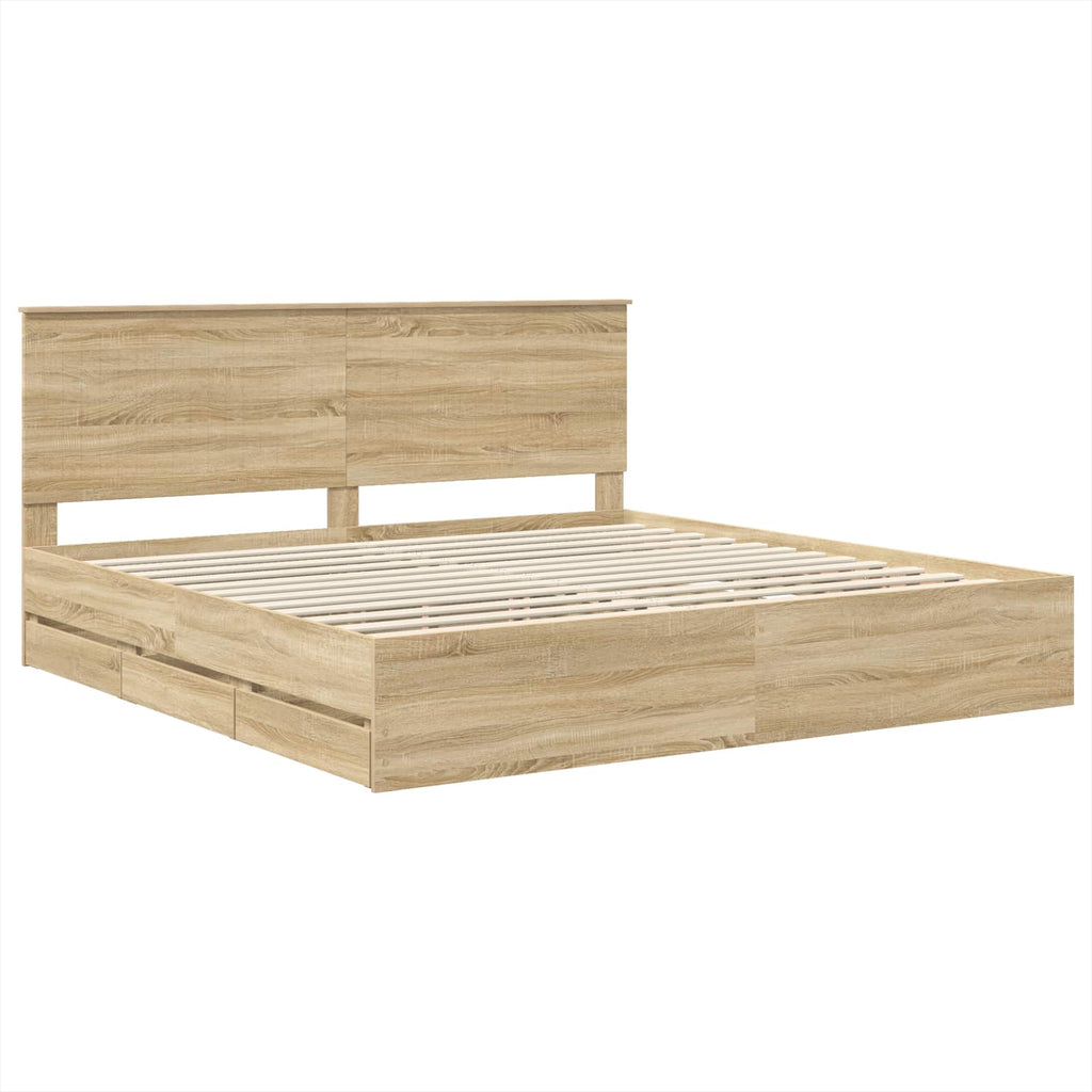 vidaXL Ramka łóżka Dąb Sonoma 200 x 200 cm Drewno inżynieryjne