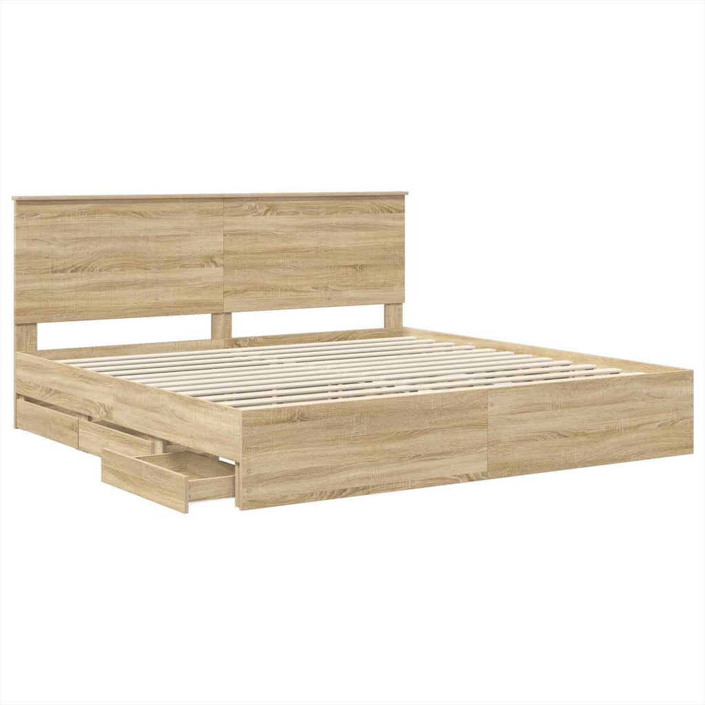 vidaXL Ramka łóżka Dąb Sonoma 200 x 200 cm Drewno inżynieryjne