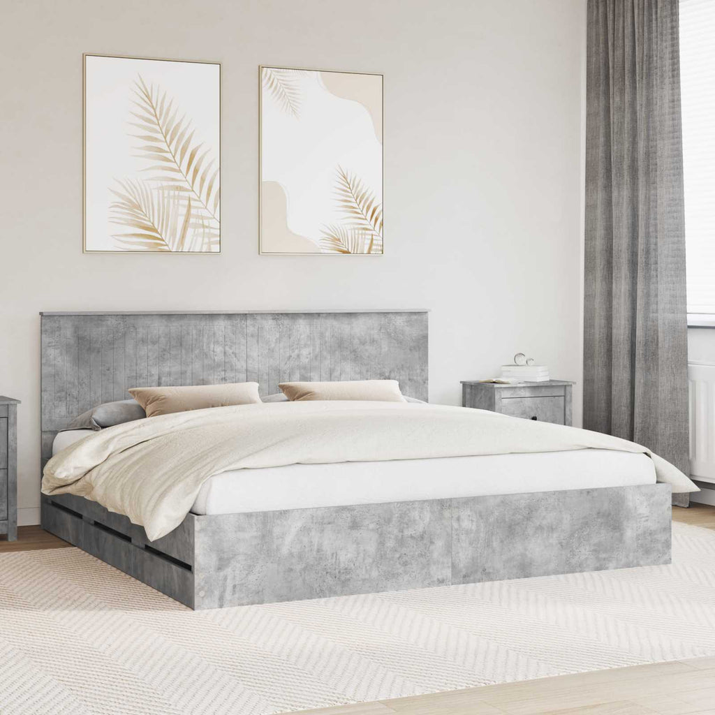 vidaXL Ramka łóżka Betonowy szary 200 x 200 cm Drewno inżynieryjne