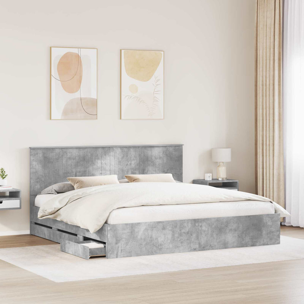 vidaXL Ramka łóżka Betonowy szary 200 x 200 cm Drewno inżynieryjne