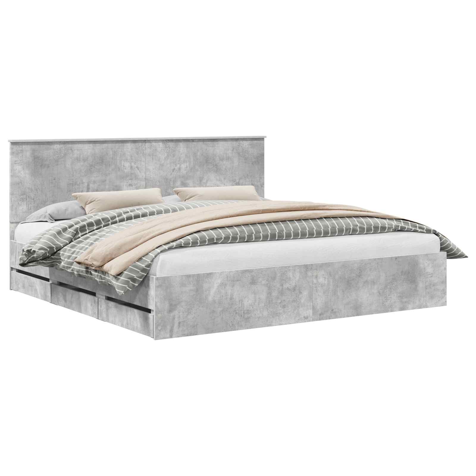 vidaXL Ramka łóżka Betonowy szary 200 x 200 cm Drewno inżynieryjne