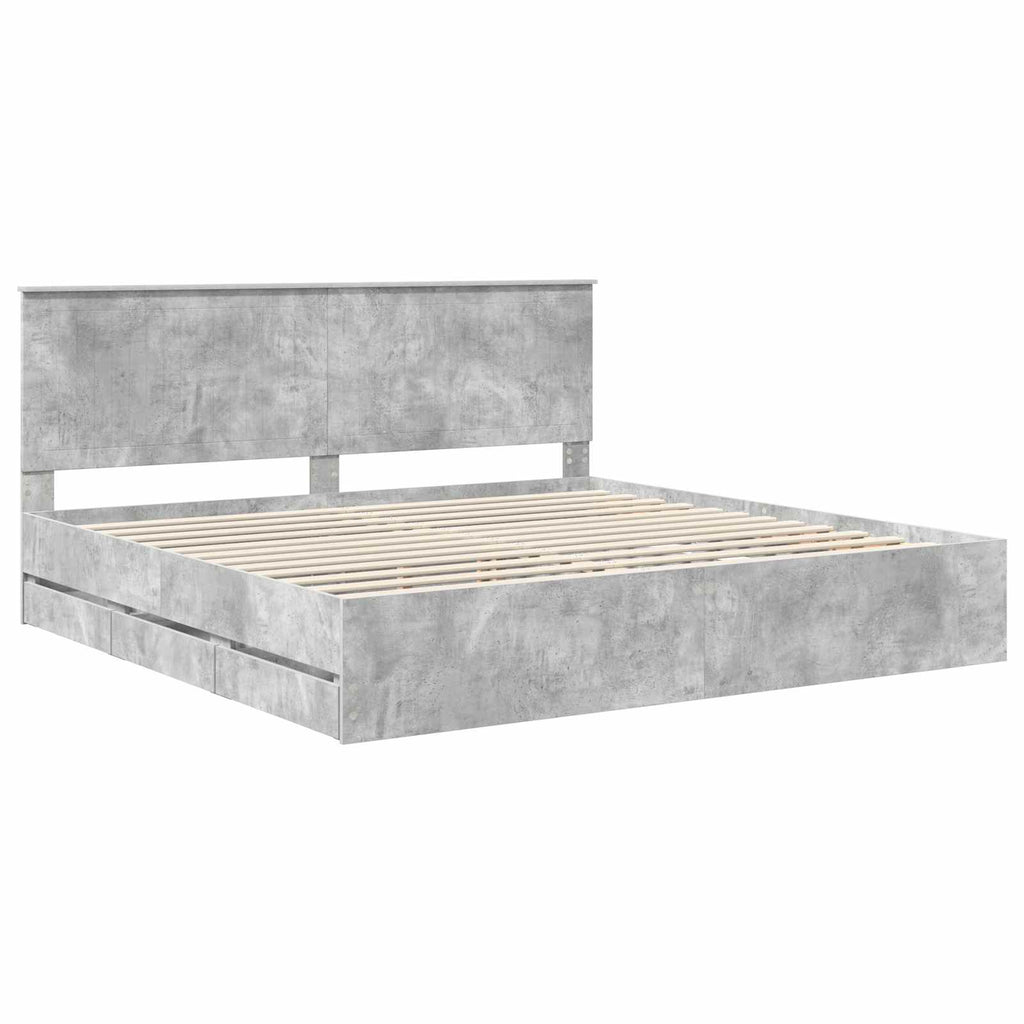 vidaXL Ramka łóżka Betonowy szary 200 x 200 cm Drewno inżynieryjne