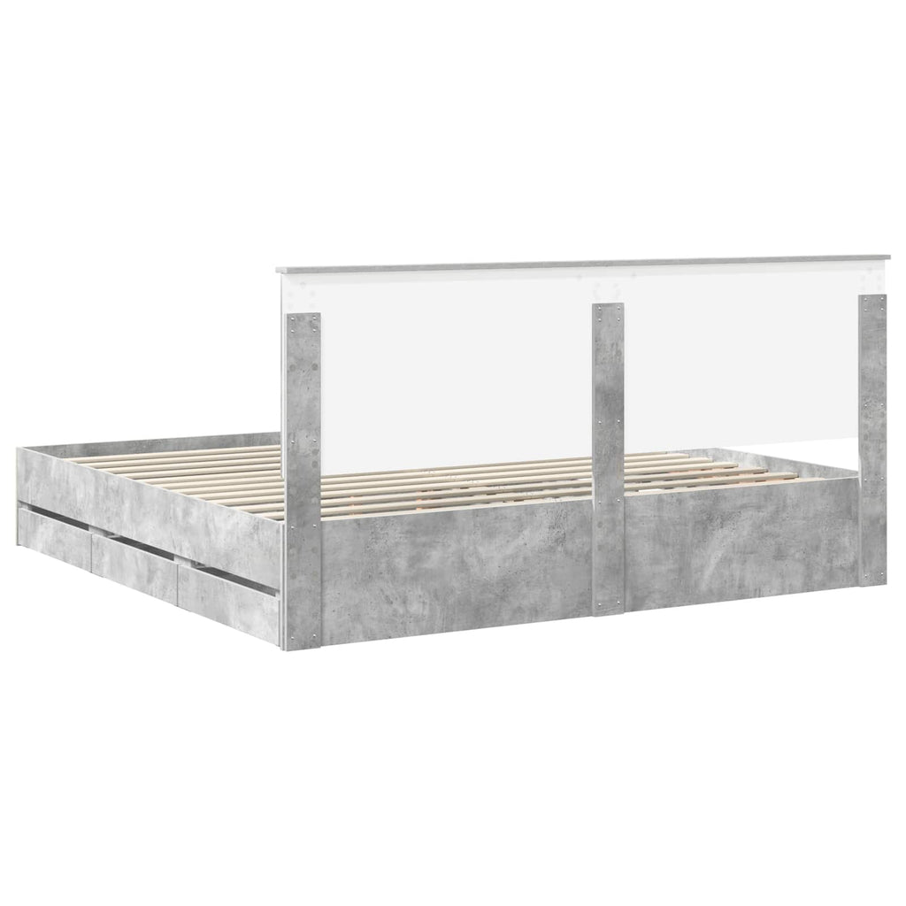 vidaXL Ramka łóżka Betonowy szary 200 x 200 cm Drewno inżynieryjne