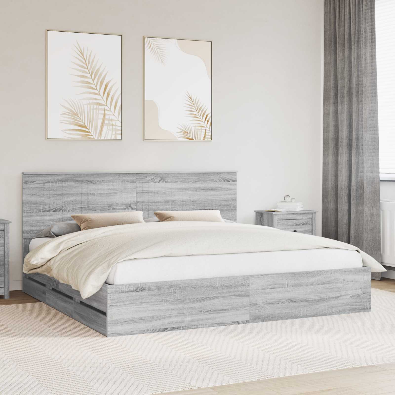 vidaXL Ramka łóżka Szary Sonoma 200 x 200 cm Drewno inżynieryjne